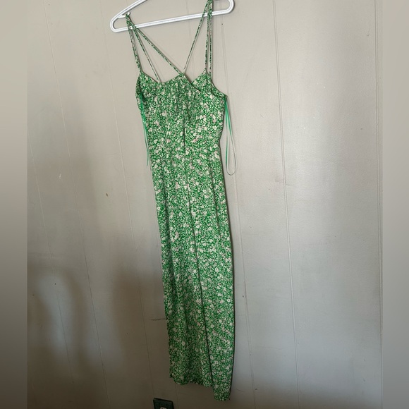 Zara Green Floral Maxi Slip Dress Smocked Back Size XS - Picture 3 of 5